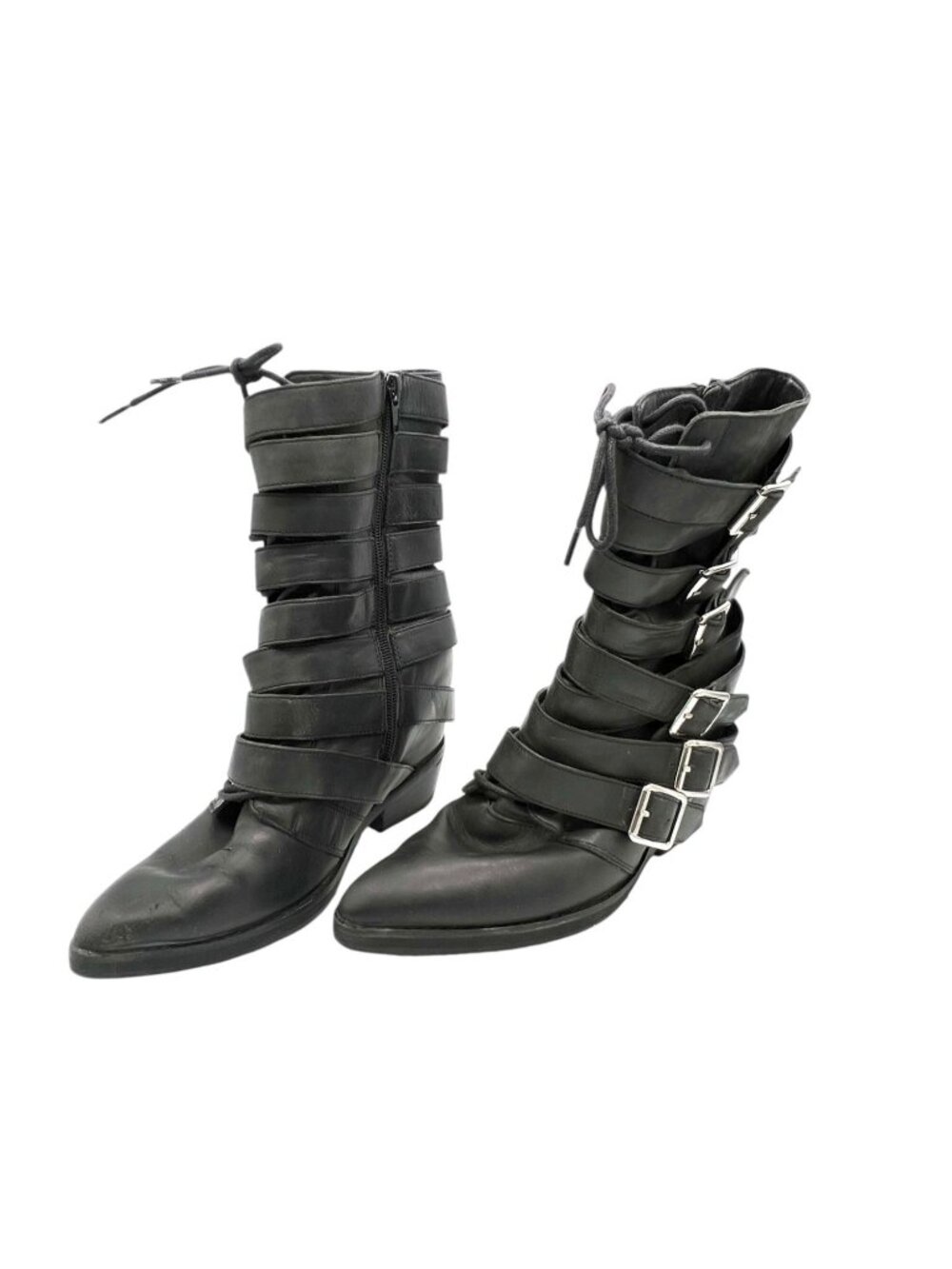 Jeffrey Campbell Stunt Boots Size 7 Black Buckle Moto Boots Hollywood Prop - Picture 2 of 9